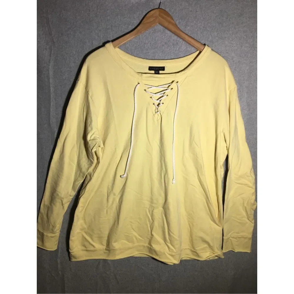 Womens Lane Bryant Sweater Yellow Lace Up Front Detail Thick Trendy